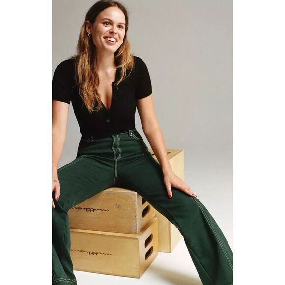 Free People High-Rise Foxy Flare Jeans Green Size 29R Retro Boho Stretch Denim - Picture 3 of 10